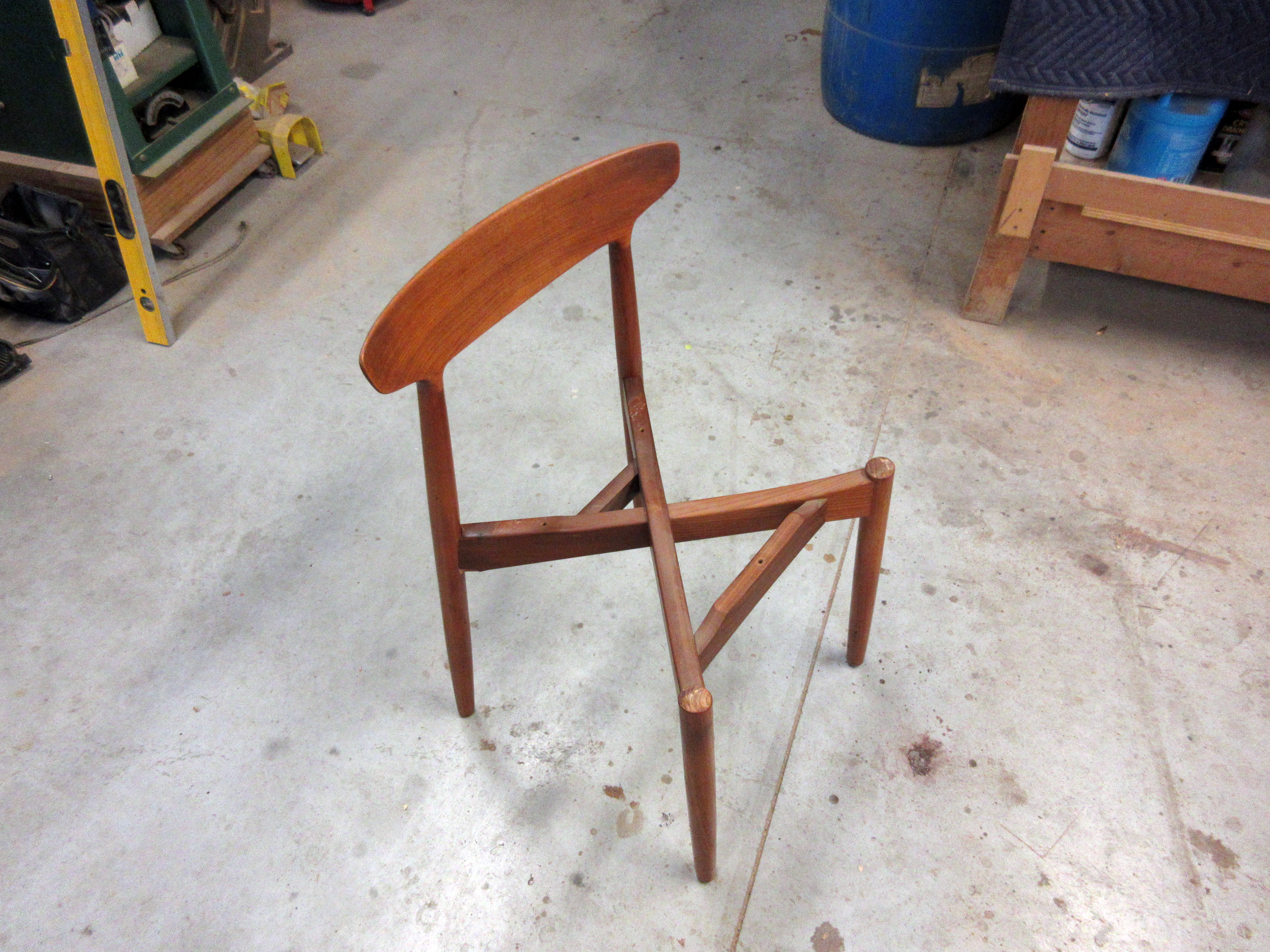 Danish Model 59 teak chair by Harry Østergaard before frame repair - Gee Furniture Works Lincoln NE