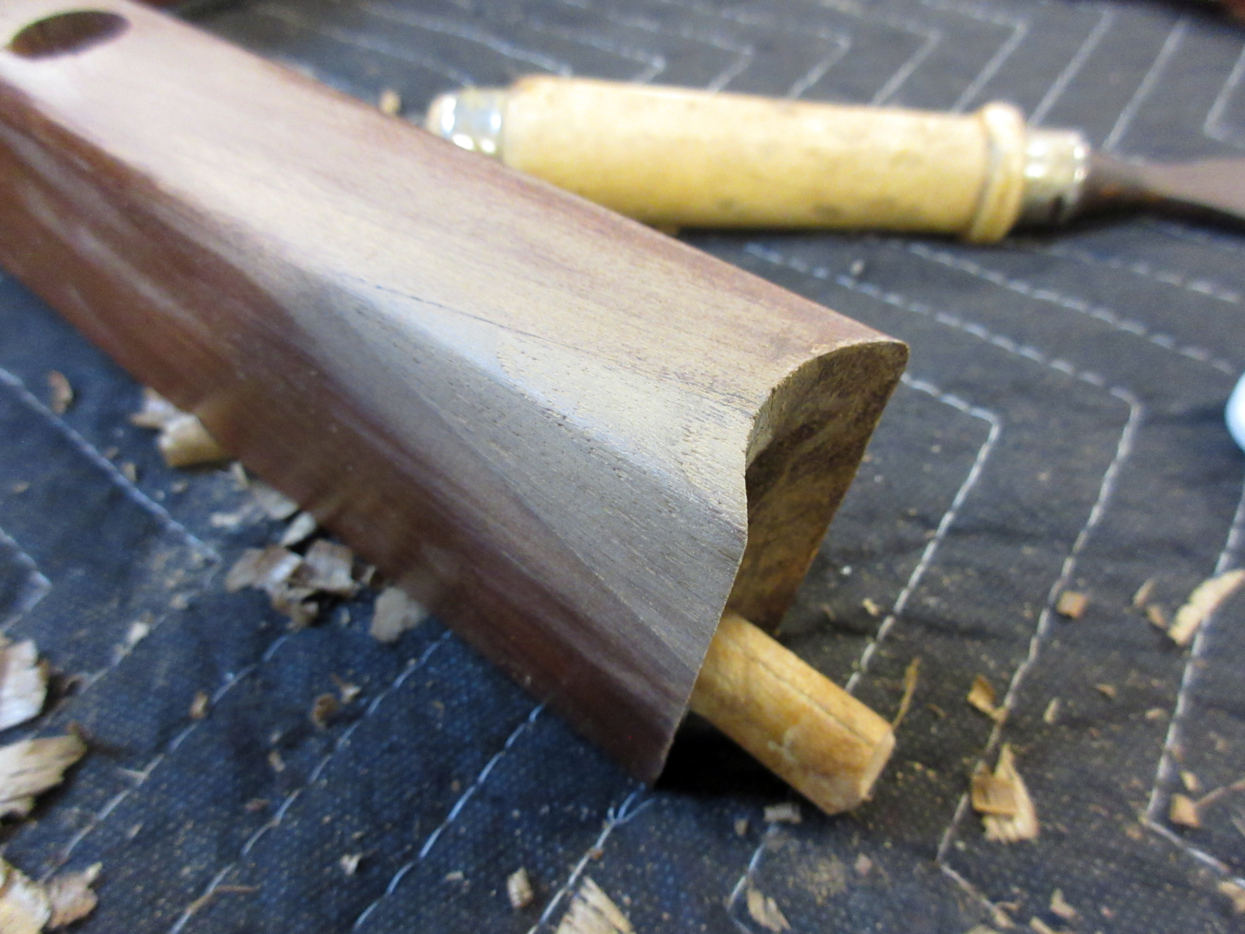 Danish chair stretcher dutchman repair closeup