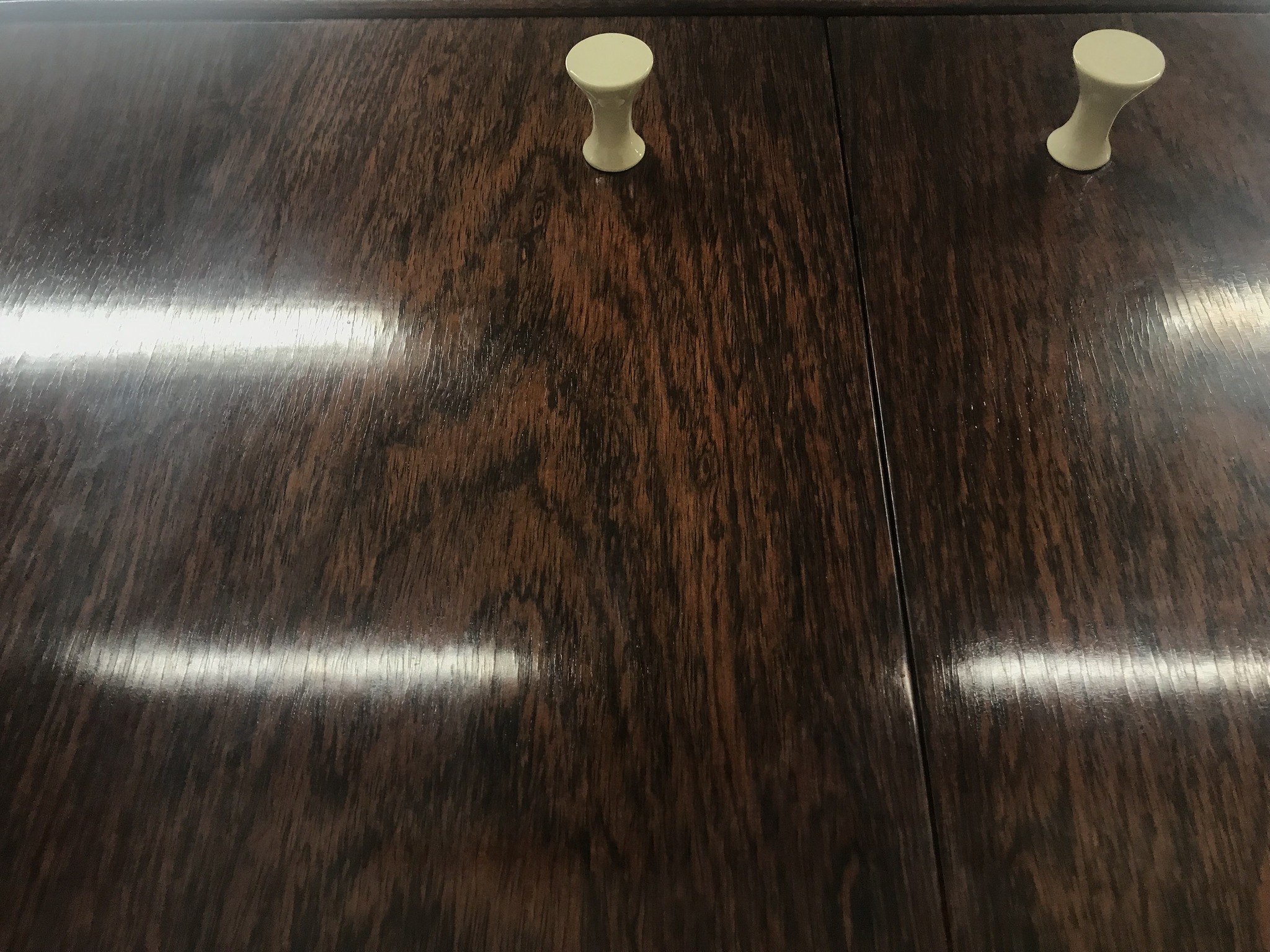 Thin Edge cabinet rosewood veneer closeup before restoration