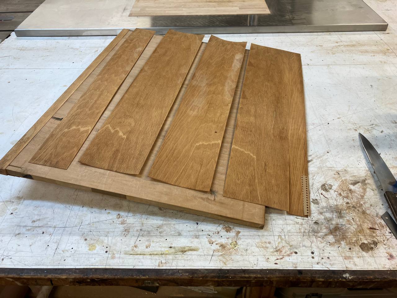 Knoll Nakashima table during veneer re-gluing process
